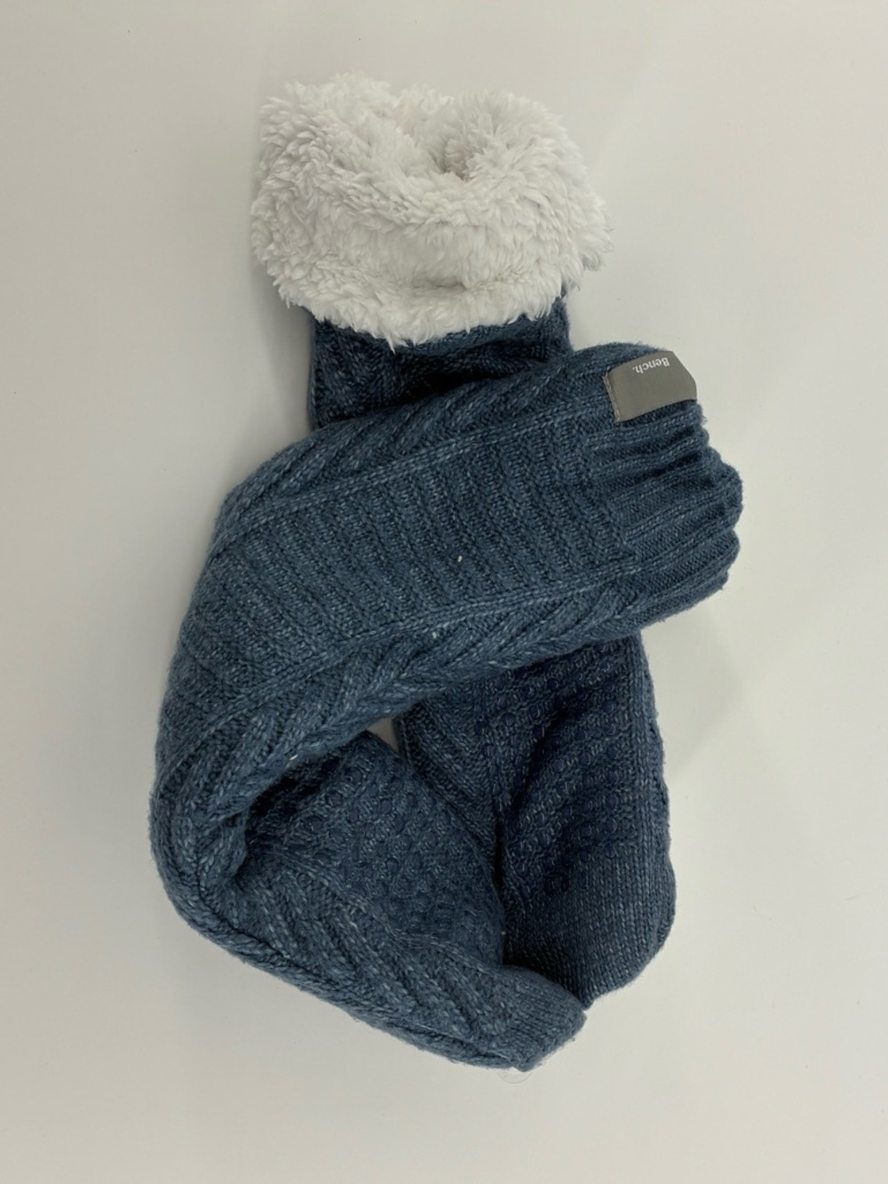 Bench Navy Cable Knit Socks with Shearling Trim
